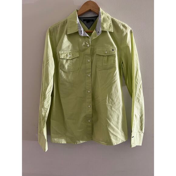 Tommy Hilfiger 100% Cotton Button Down Dress Shirt Lime Green Size Medium - Picture 1 of 8